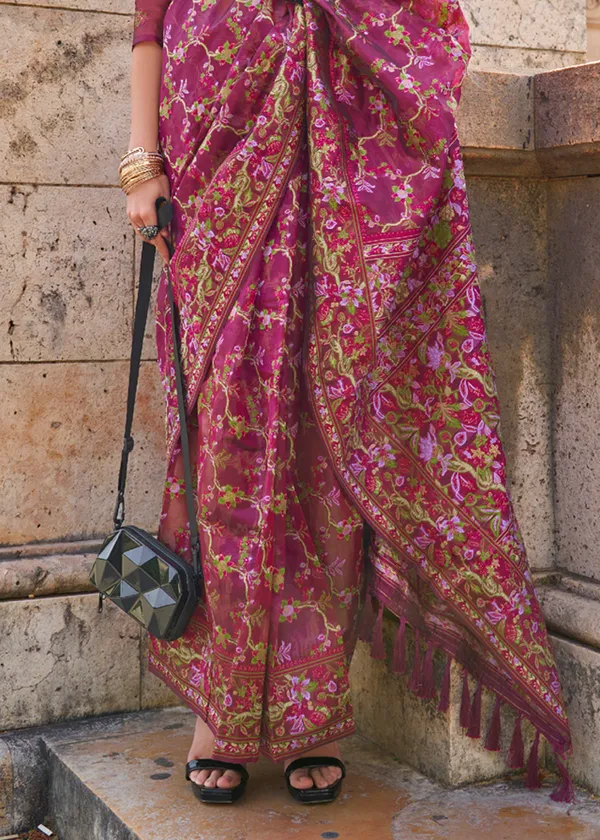majenta_Organza_Handloom_Weaving_Saree