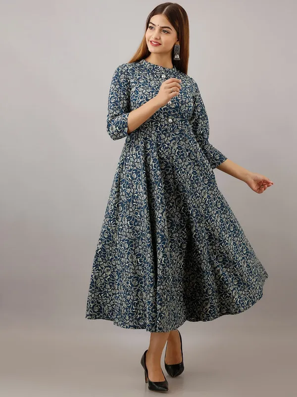 Blue_Kurti_Pure_Cotton_Floral_Print_Anarkali_Dress