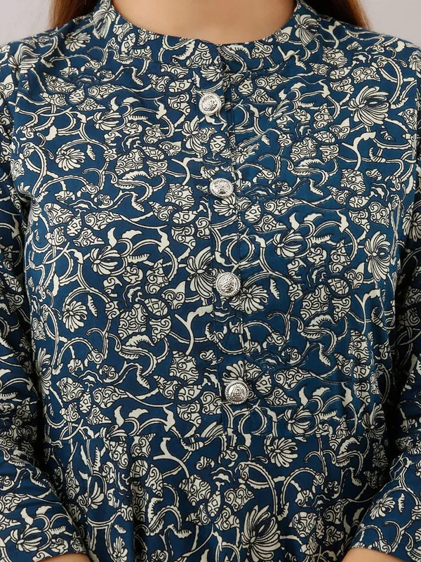 Blue_Kurti_Pure_Cotton_Floral_Print_Anarkali_Dress