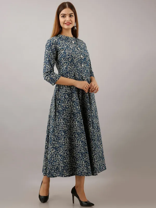 Blue_Kurti_Pure_Cotton_Floral_Print_Anarkali_Dress