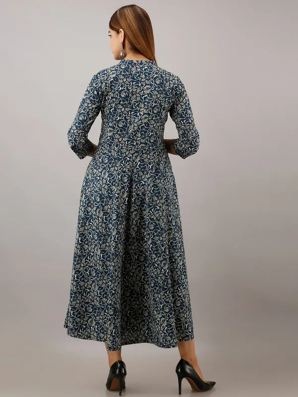 Blue_Kurti_Pure_Cotton_Floral_Print_Anarkali_Dress