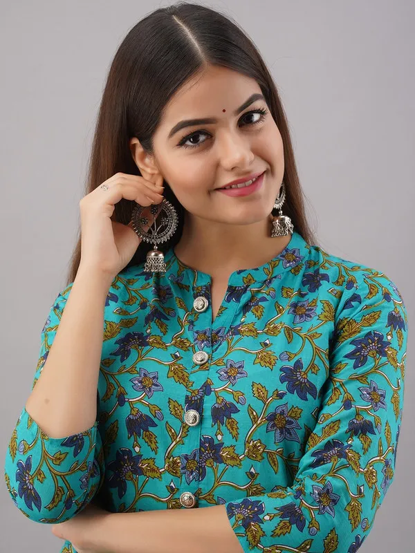 Bottle_Green_A-line_Pure_Cotton_Floral_Printed_Dress