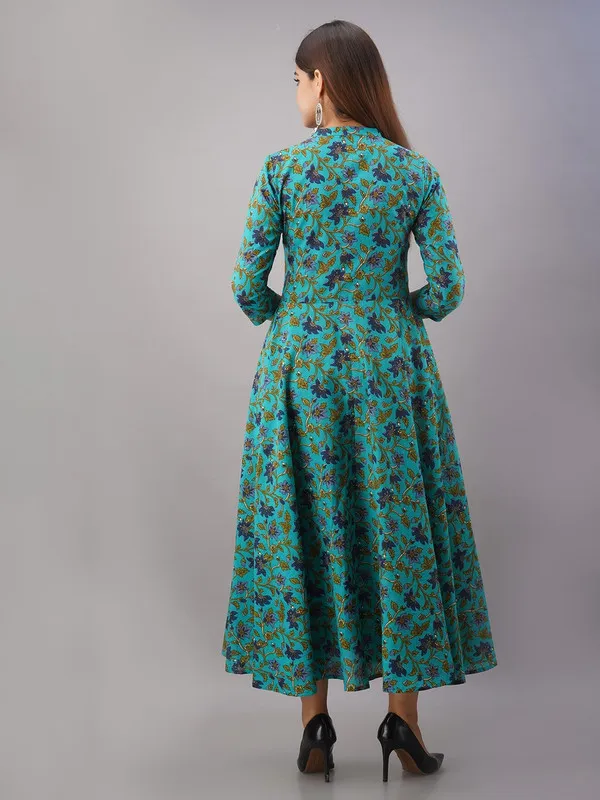Bottle_Green_A-line_Pure_Cotton_Floral_Printed_Dress