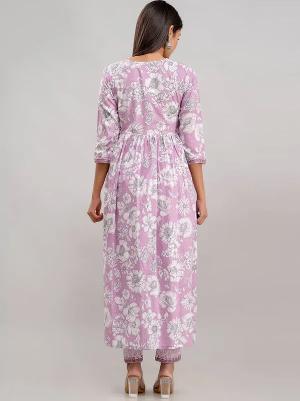 Purple_Floral_Print_Pure_Cotton_Kurta_With_Palazzo_&_Dupatta
_Set