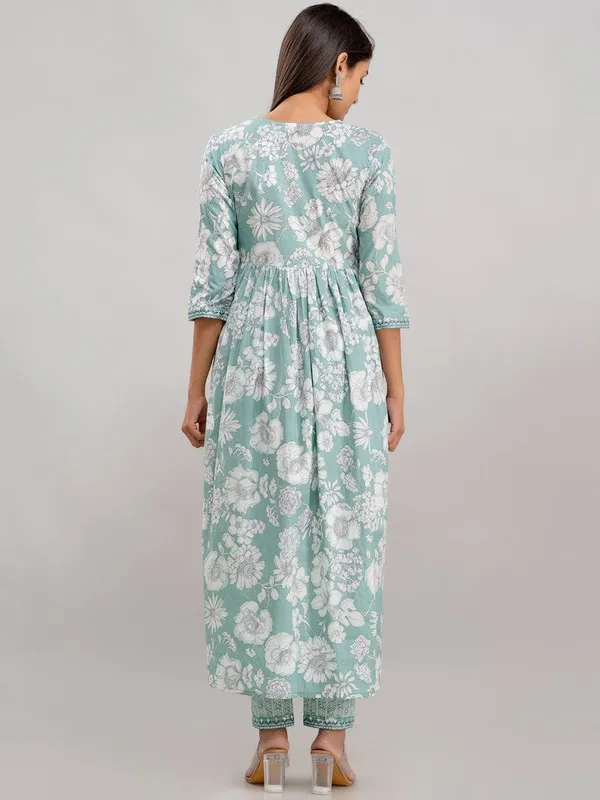 Green_Floral_Print_Pure_Cotton_Kurta_With_Pant_&_Dupatta
_Set