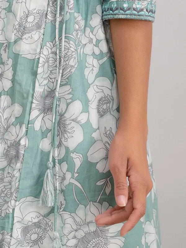 Green_Floral_Print_Pure_Cotton_Kurta_With_Pant_&_Dupatta
_Set