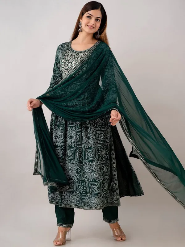 Dark_Green__A-line_Rayon_White_Squine_Work_Embroidered_Kurta_and_Dupatta_Set