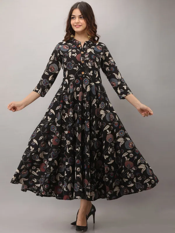 Black_Floral_Printed_Pure_Cotton_Kurti_Dress