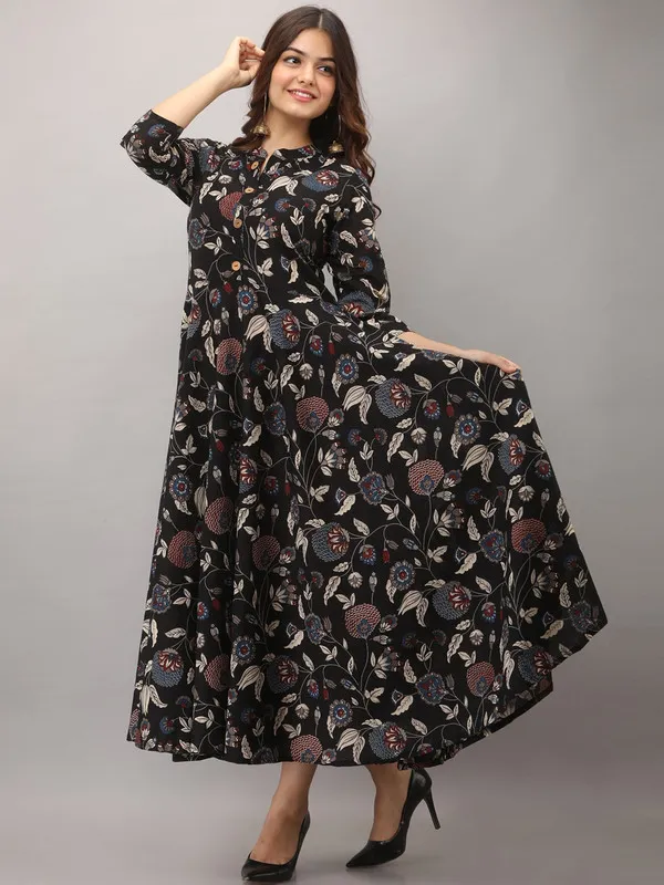 Black_Floral_Printed_Pure_Cotton_Kurti_Dress