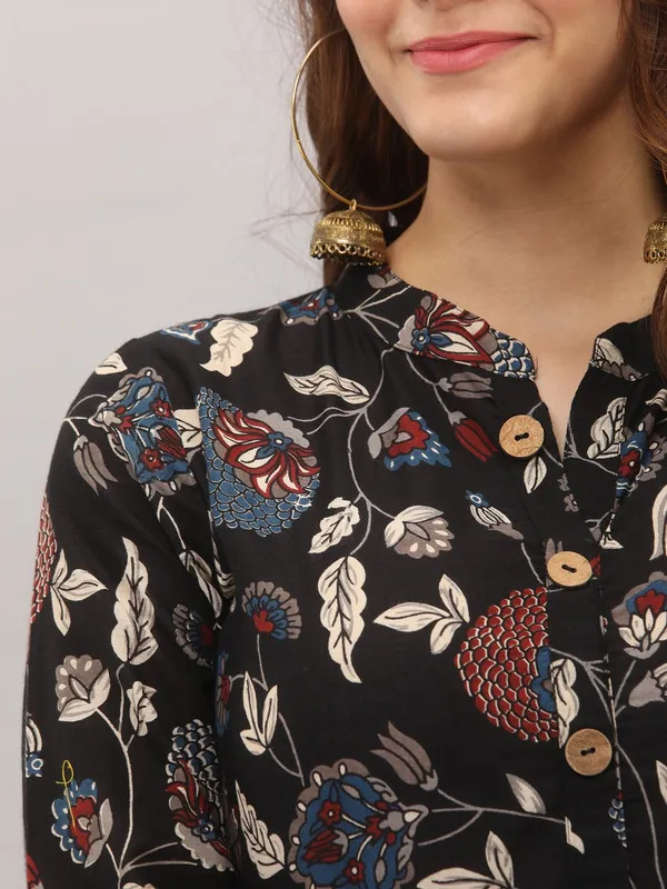 Black_Floral_Printed_Pure_Cotton_Kurti_Dress