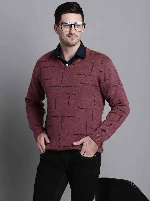Men_Acrylic_Blend_Wool_Self_Design_V_Neck_Sweater