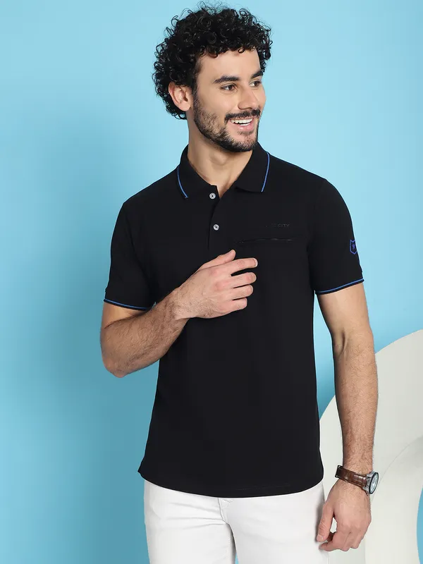 Venitian_Men__Pique_Matty_Cotton_Black_2_Zipper_Pocket_Polo_Neck_T-Shirt