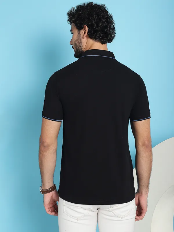 Venitian_Men__Pique_Matty_Cotton_Black_2_Zipper_Pocket_Polo_Neck_T-Shirt