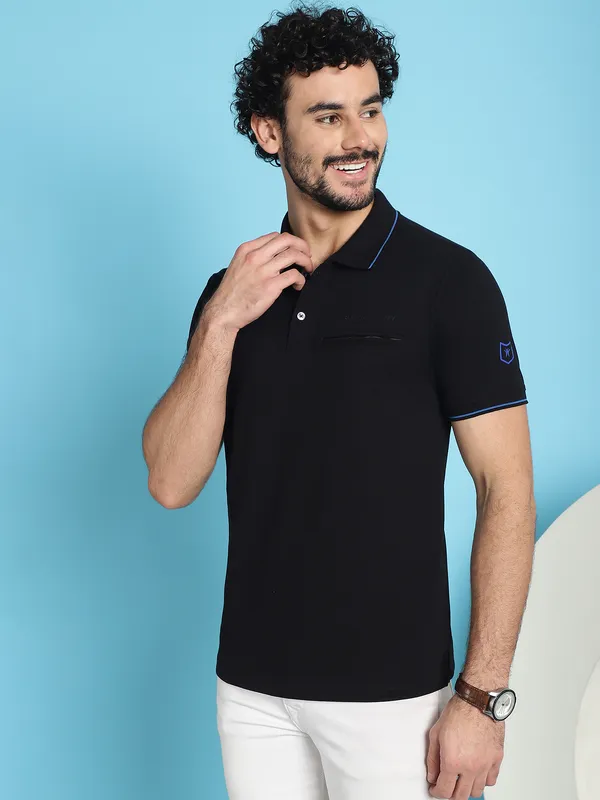 Venitian_Men__Pique_Matty_Cotton_Black_2_Zipper_Pocket_Polo_Neck_T-Shirt