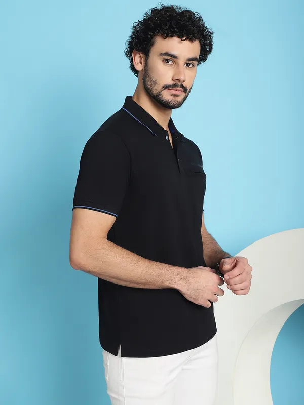 Venitian_Men__Pique_Matty_Cotton_Black_2_Zipper_Pocket_Polo_Neck_T-Shirt