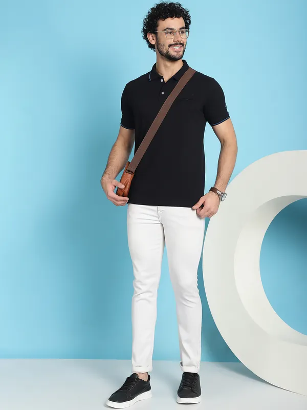 Venitian_Men__Pique_Matty_Cotton_Black_2_Zipper_Pocket_Polo_Neck_T-Shirt