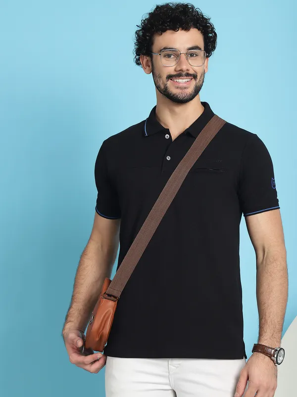 Venitian_Men__Pique_Matty_Cotton_Black_2_Zipper_Pocket_Polo_Neck_T-Shirt
