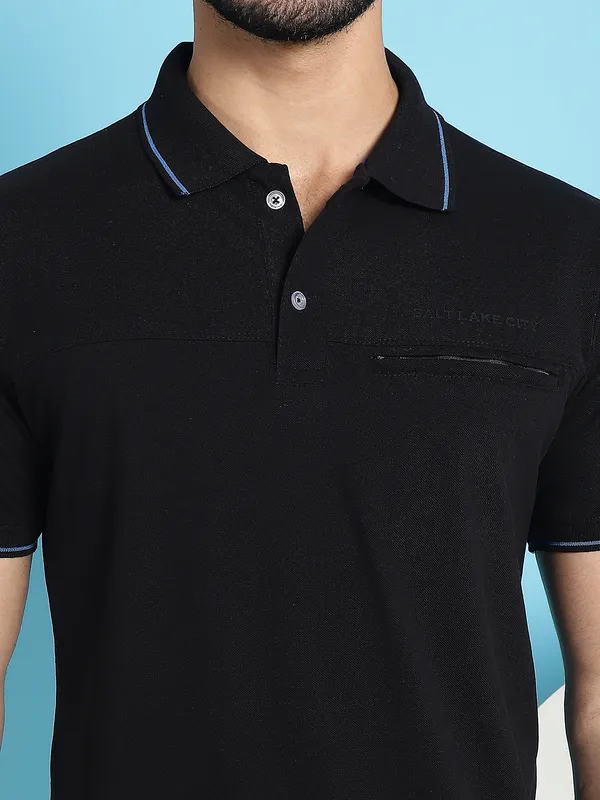 Venitian_Men__Pique_Matty_Cotton_Black_2_Zipper_Pocket_Polo_Neck_T-Shirt