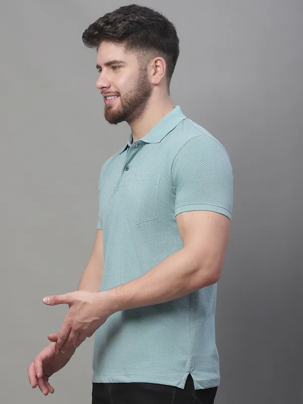 Men_All_Over_Printed_Sea_Green_Polo_Neck_Cotton_T-Shirt_With_Pocket