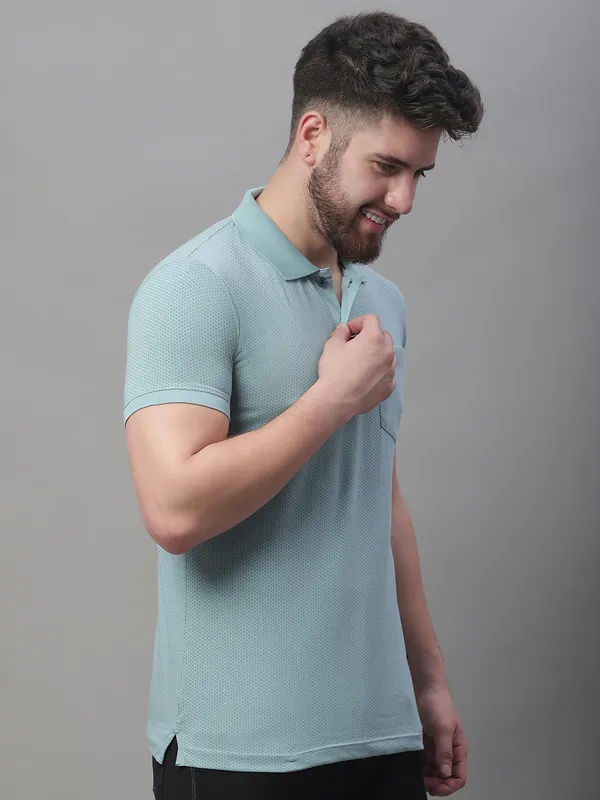 Men_All_Over_Printed_Sea_Green_Polo_Neck_Cotton_T-Shirt_With_Pocket