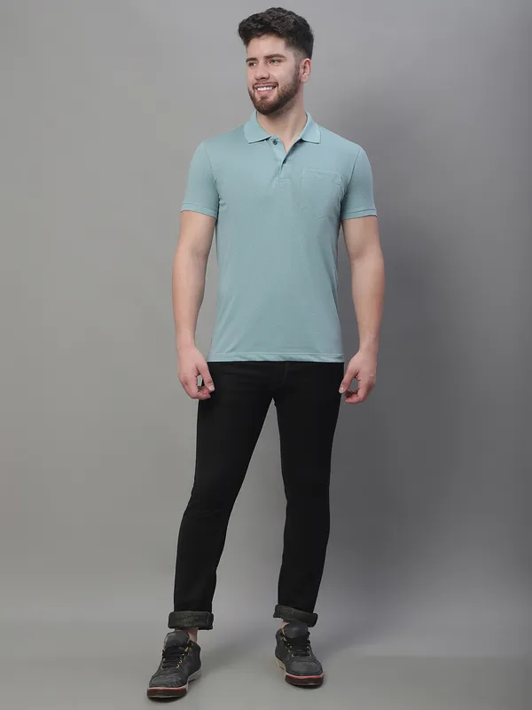 Men_All_Over_Printed_Sea_Green_Polo_Neck_Cotton_T-Shirt_With_Pocket