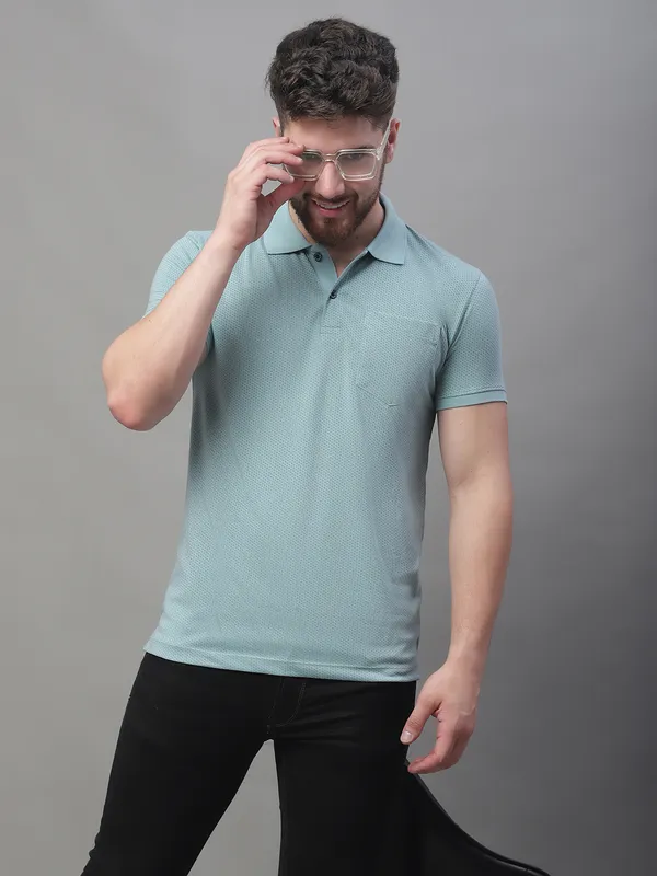 Men_All_Over_Printed_Sea_Green_Polo_Neck_Cotton_T-Shirt_With_Pocket