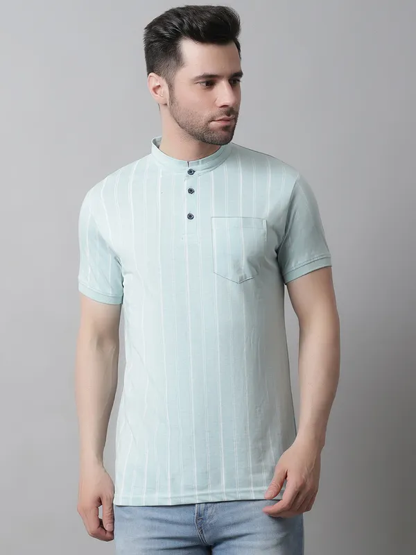 Men_All_Over_Printed_Henley_Neck_Sea_Green_Cotton_T-Shirt_With_Pocket