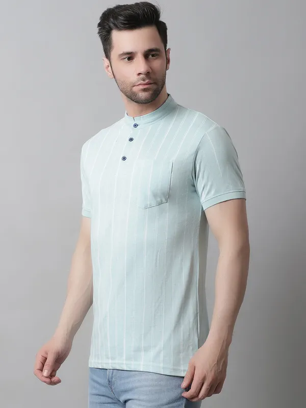 Men_All_Over_Printed_Henley_Neck_Sea_Green_Cotton_T-Shirt_With_Pocket