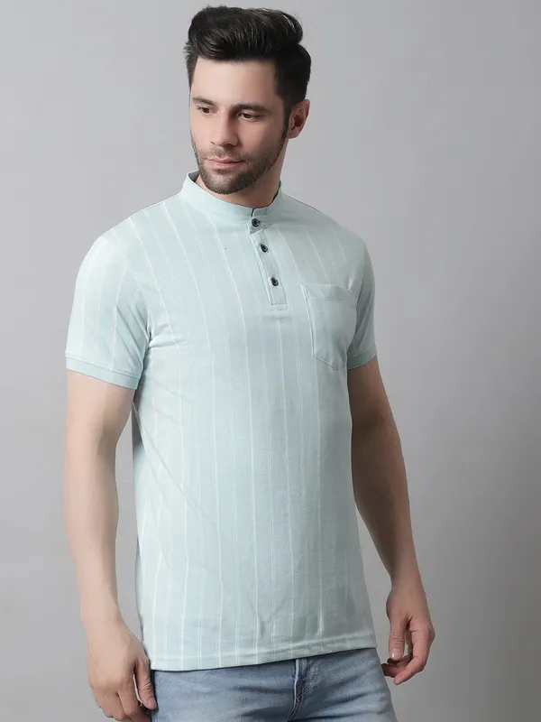 Men_All_Over_Printed_Henley_Neck_Sea_Green_Cotton_T-Shirt_With_Pocket