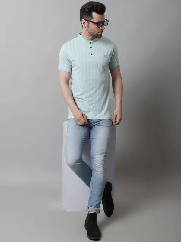 Men_All_Over_Printed_Henley_Neck_Sea_Green_Cotton_T-Shirt_With_Pocket