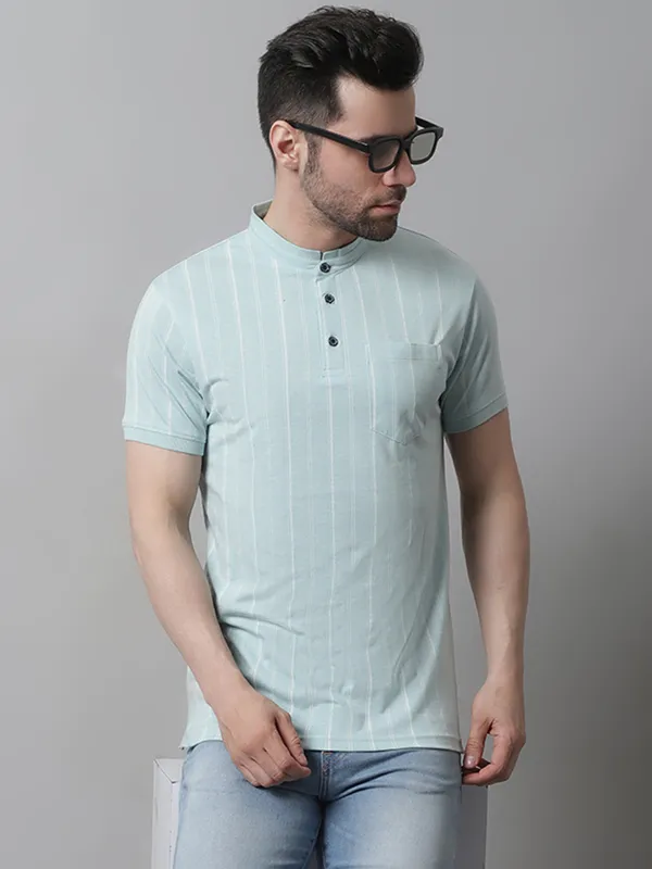 Men_All_Over_Printed_Henley_Neck_Sea_Green_Cotton_T-Shirt_With_Pocket
