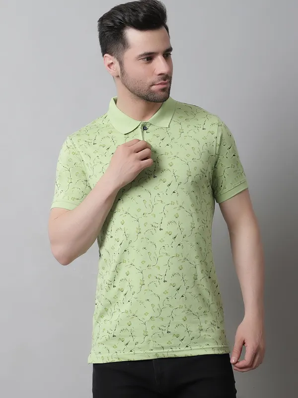 Men_Polo_Neck_All_Over_Printed_Green_T-Shirt_With_Pocket