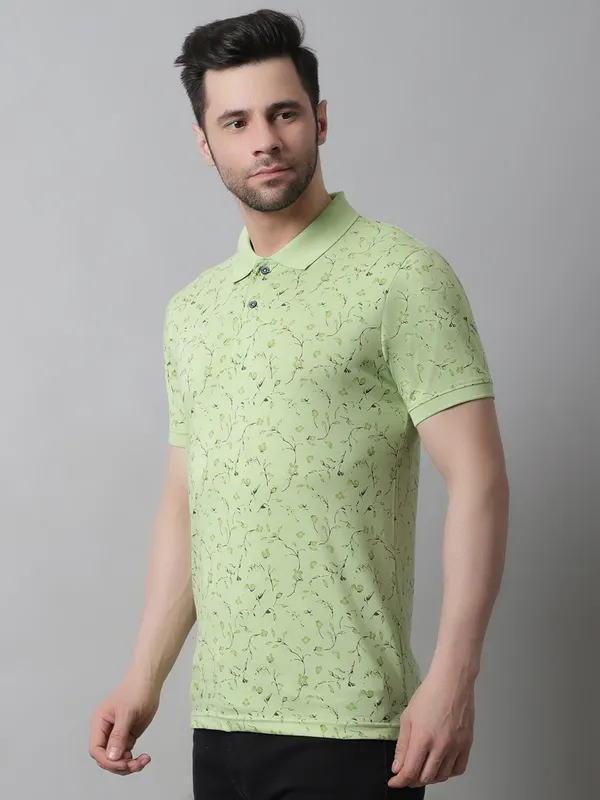 Men_Polo_Neck_All_Over_Printed_Green_T-Shirt_With_Pocket