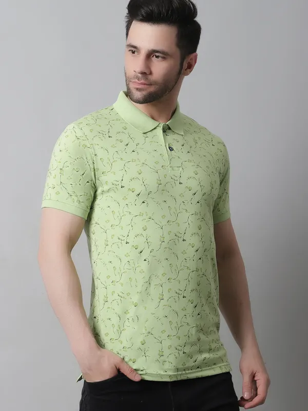Men_Polo_Neck_All_Over_Printed_Green_T-Shirt_With_Pocket