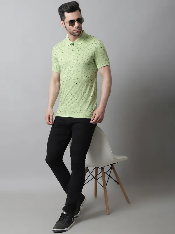 Men_Polo_Neck_All_Over_Printed_Green_T-Shirt_With_Pocket