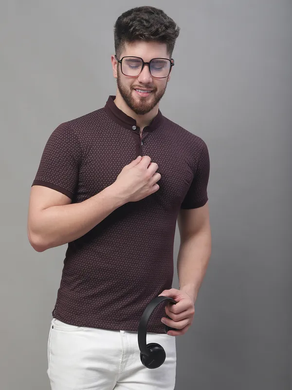Men_All_Over_Printed_Wine_Henley_Neck_Cotton_T-Shirt_With_Pocket