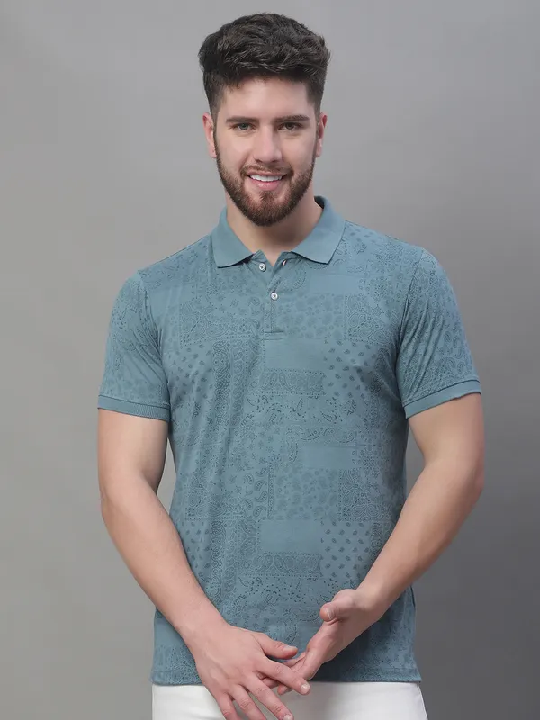 Men_All_Over_Printed_Polo_Neck_Turquise_Cotton_T-Shirt