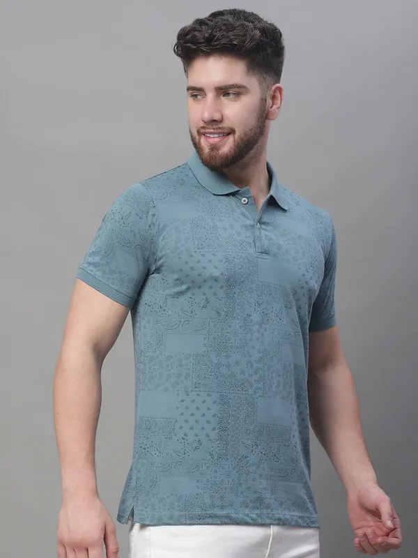 Men_All_Over_Printed_Polo_Neck_Turquise_Cotton_T-Shirt