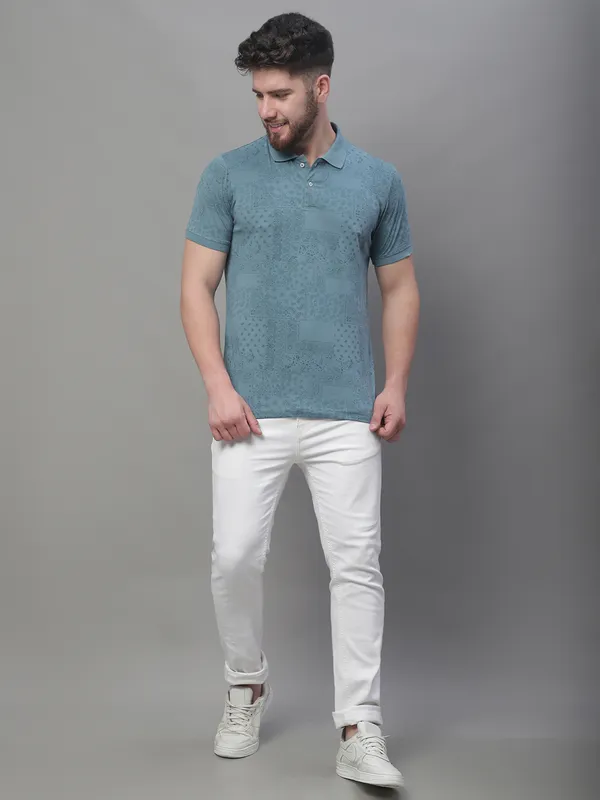 Men_All_Over_Printed_Polo_Neck_Turquise_Cotton_T-Shirt