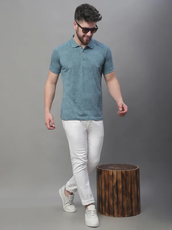 Men_All_Over_Printed_Polo_Neck_Turquise_Cotton_T-Shirt