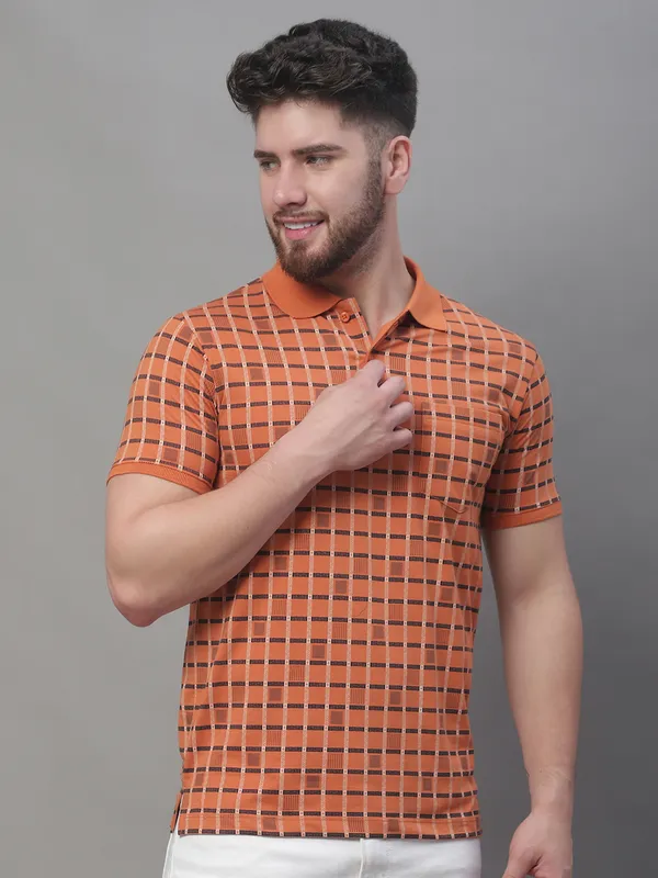 Men_All_Over_Printed_Polo_Neck_Orange_T-Shirt_With_Pocket