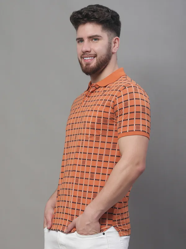 Men_All_Over_Printed_Polo_Neck_Orange_T-Shirt_With_Pocket