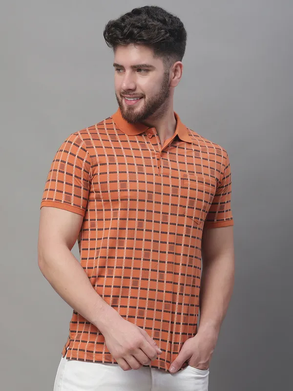 Men_All_Over_Printed_Polo_Neck_Orange_T-Shirt_With_Pocket