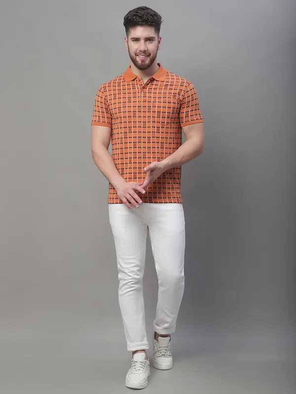 Men_All_Over_Printed_Polo_Neck_Orange_T-Shirt_With_Pocket