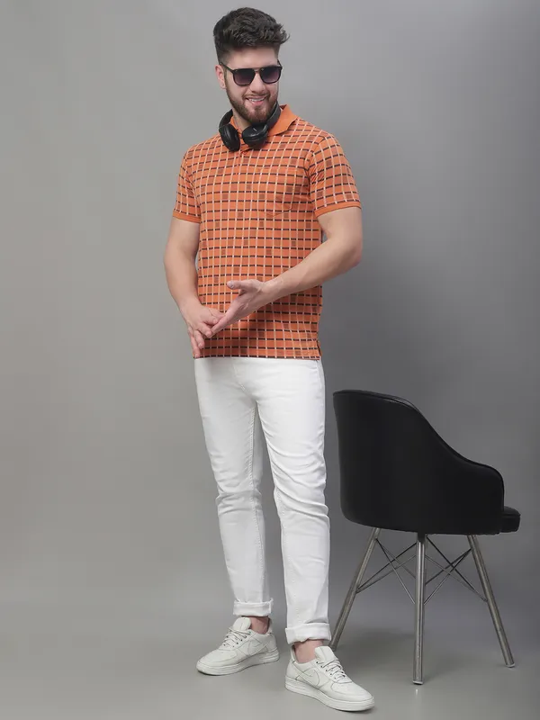 Men_All_Over_Printed_Polo_Neck_Orange_T-Shirt_With_Pocket