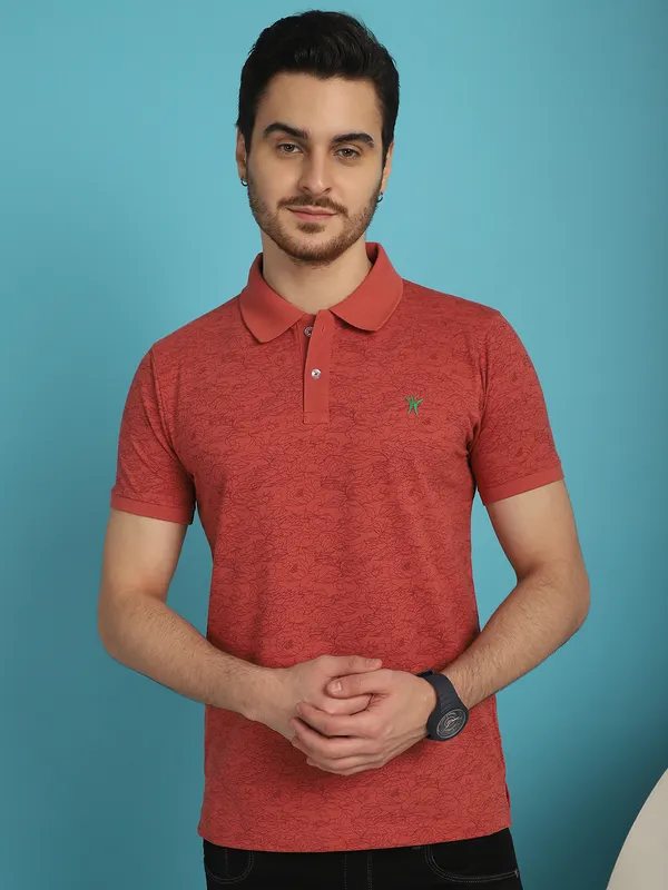 Venitian_Men__Pique_Matty_Cotton_Polo_Neck_Brick_Colour_All_Over_Printed_T-Shirt