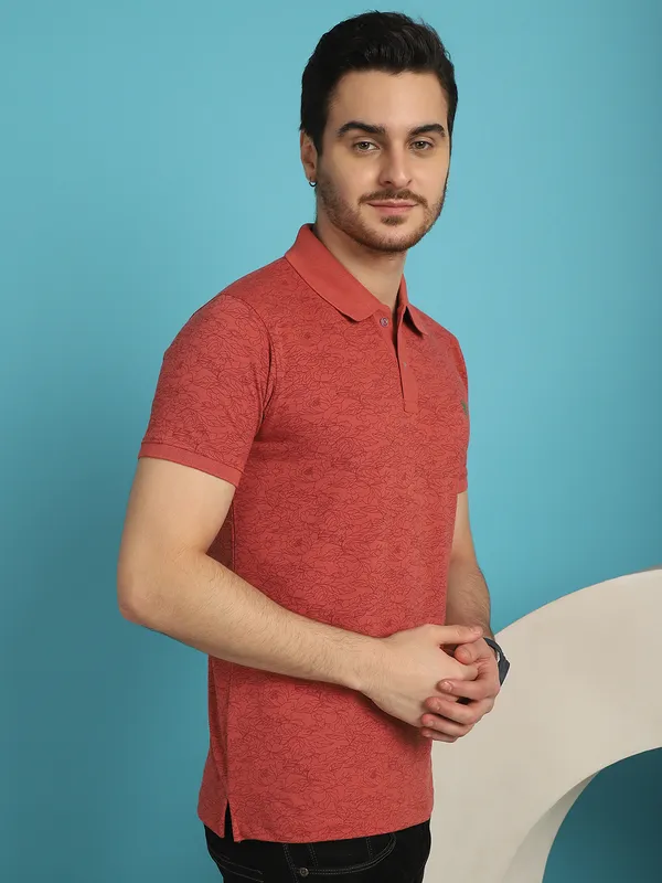 Venitian_Men__Pique_Matty_Cotton_Polo_Neck_Brick_Colour_All_Over_Printed_T-Shirt