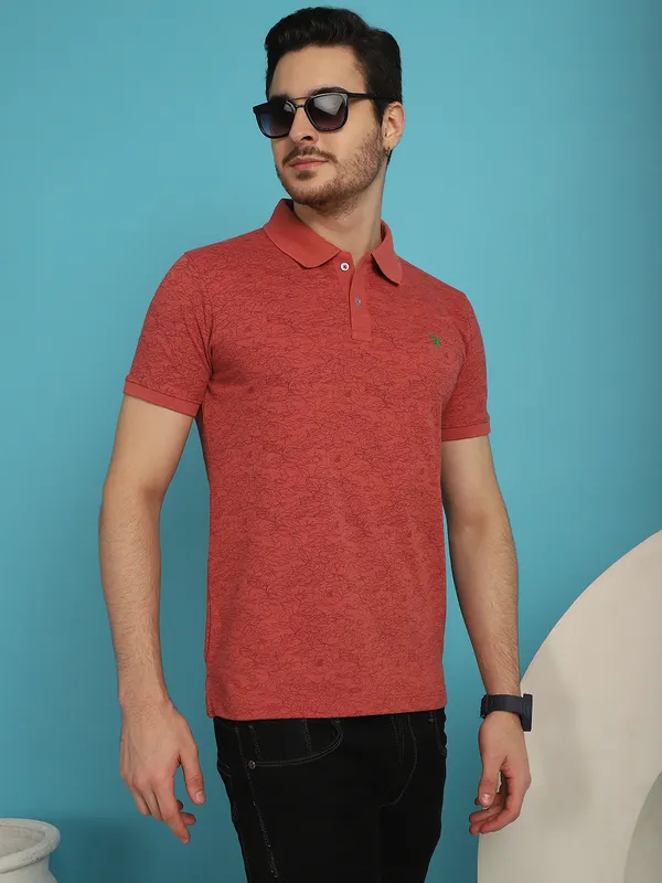 Venitian_Men__Pique_Matty_Cotton_Polo_Neck_Brick_Colour_All_Over_Printed_T-Shirt