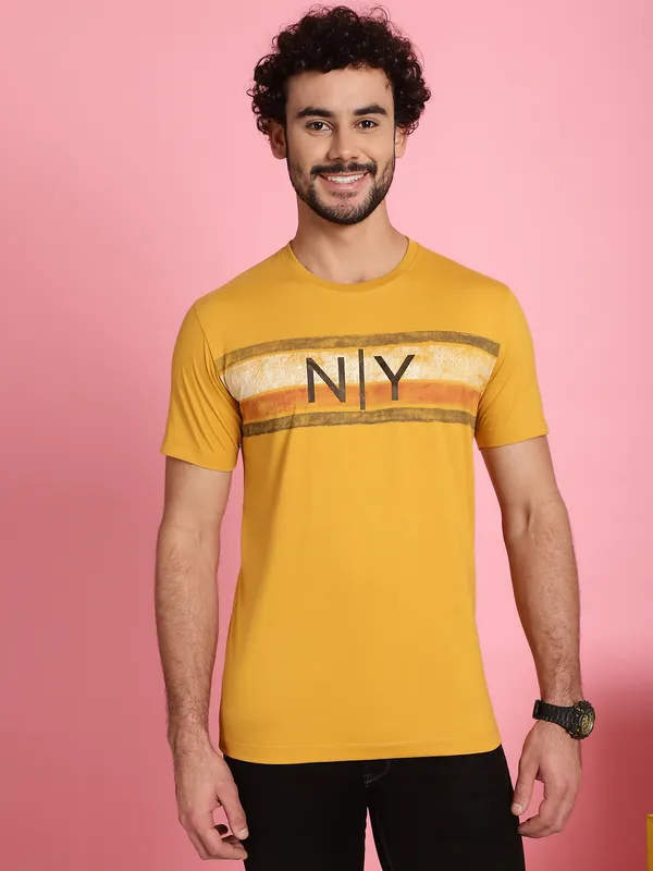 Venitian_Men_Printed_Round_Neck_Yellow_Cotton_T-Shirt