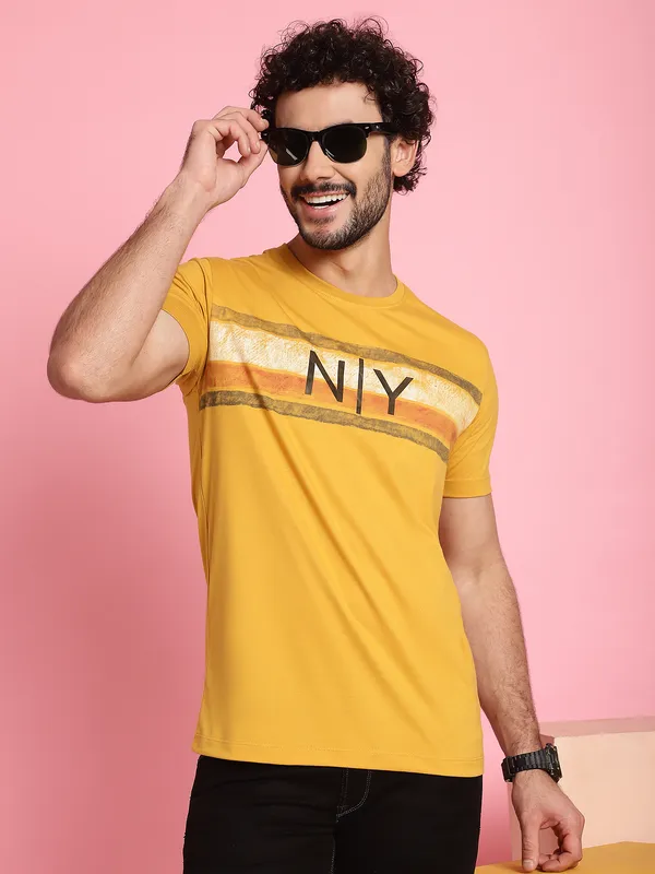 Venitian_Men_Printed_Round_Neck_Yellow_Cotton_T-Shirt